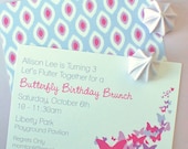 Butterfly Birthday Double Side Invitation - Custom PRINTABLE Butterfly Ikat DIY Party Invitation - by anna and blue paperie