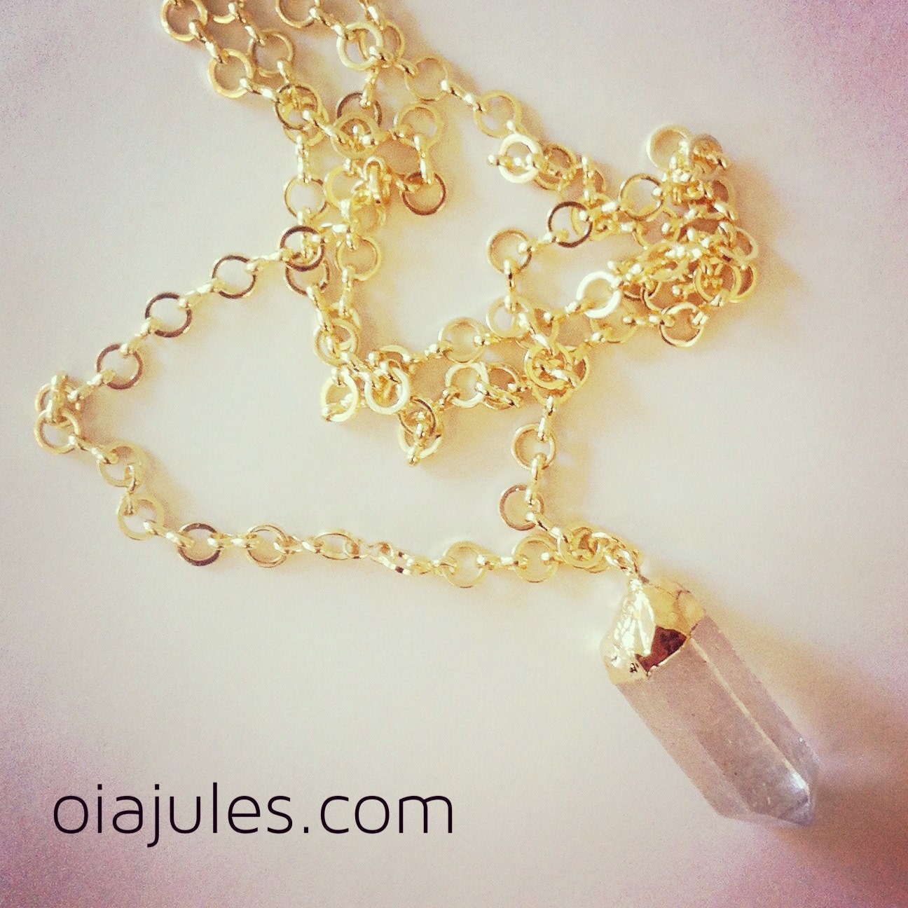 Gold Dipped Quartz Point Pendant