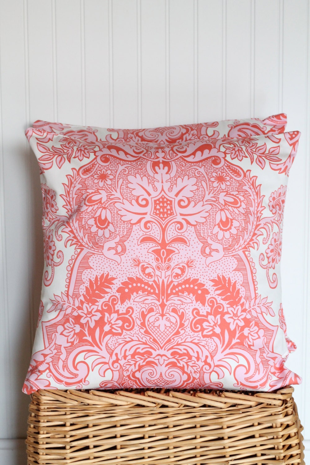 Pink and White Damask Pillow Cover  18 x 18  using Amy Butler Home Decor Fabrics