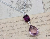 Purple Vintage Amethyst Two Tone Necklace 16" Bridesmaids Jewelry Necklace Silver