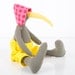 Ooak olive soft bird doll with Longggg yellow beak Wearing Hot pink hat Dotted red and Neon yellow corduroy pants - handmade eco Doll