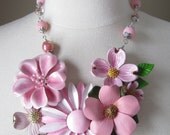 RESERVED - Statement Necklace, Vintage Enamel Flowers, Upcycled, Repurposed Vintage Brooch, Pink, Blush, Pastel, OOAK - First Blush