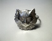 Cat Ring, Sterling Silver Ring, Handforged Hammered Silver, Animal Jewelry