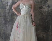 1950s Pink Rose Wedding Prom Party Dress