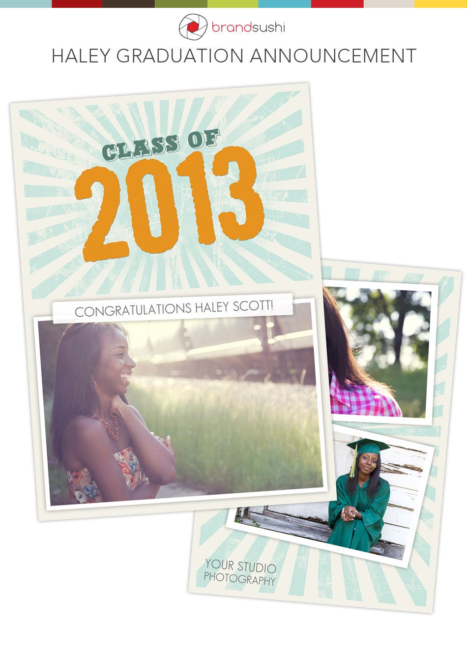 INSTANT DOWNLOAD - HALEY 2013 Graduation Announcement - 5x7 Photoshop Card Template for Photographers