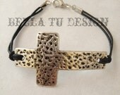 Hammered Metal Cross Bracelet