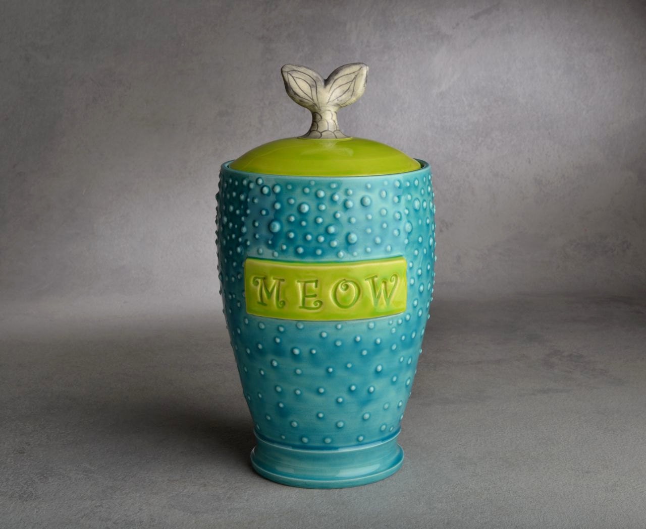 Cat Treat Jar Ready To Ship Fish Tail Meow Stamped Dottie Cat Treat Jar by Symmetrical Pottery