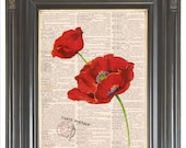 BOGO SALE Vintage Orange poppies Paris Carte Postale Dictionary page art printed on old dictionary book page. Item No. 235