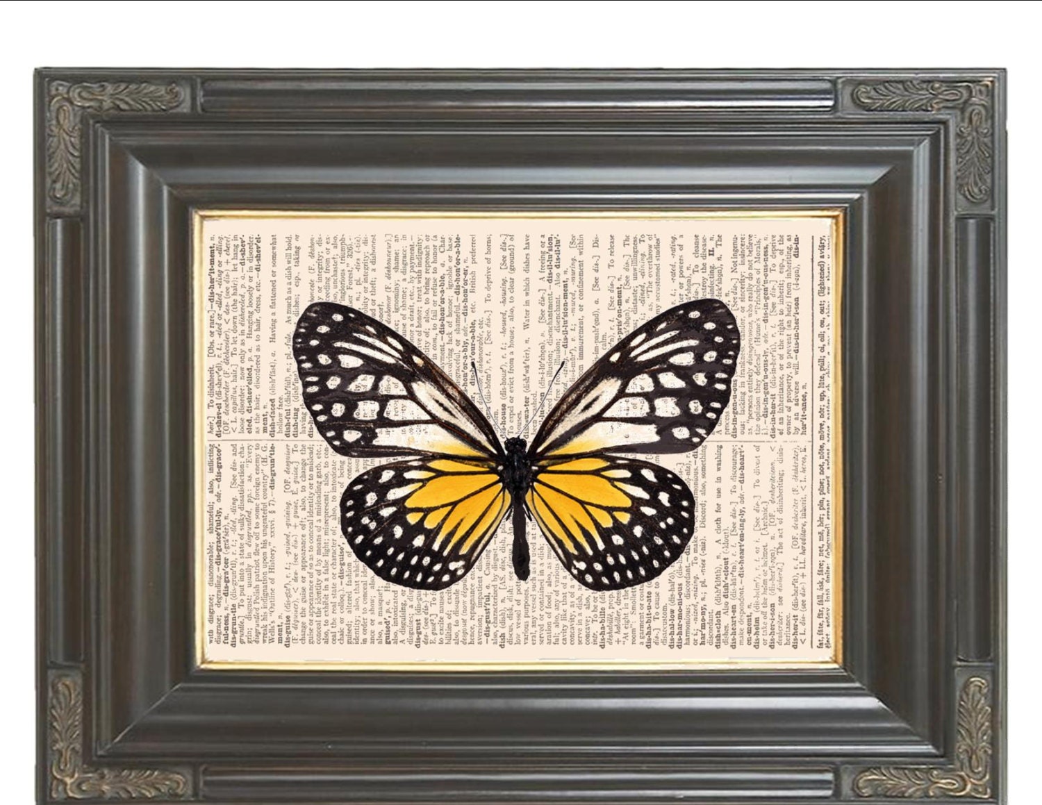 BOGO SALE: Orange black butterfly Dictionary art print printed on old dictionary book page No. 280