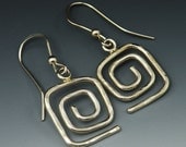 Sterling  Squarel Dangle Earrings - Spiral Squares