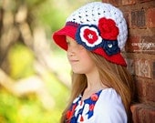 5/Tween Bucket Style Stripes Beanie crocheted hat Sunhat in Red, White, and Blue