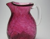 Crackle Glass Pitcher in Cranberry- Cranberry Glass - Glass Pitcher - Blown Glass Pitcher - Creamer - Flower Vase