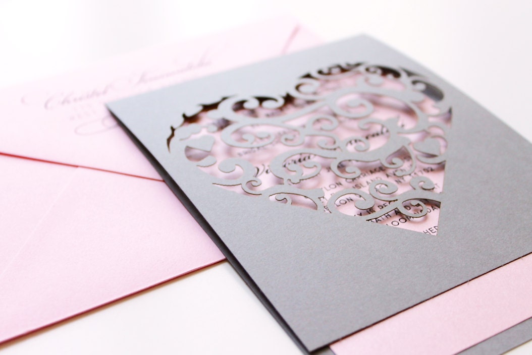 Laser cut Heart Invitation - Elegant, detailed, gorgeous, unique, invitation