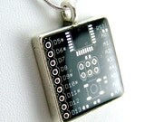 Circuit Board Necklace -- Black, Square Domed -- Sophisticated techie jewelry