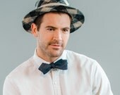 Men's Straw Hat- Black and Tan Plaid Porkpie