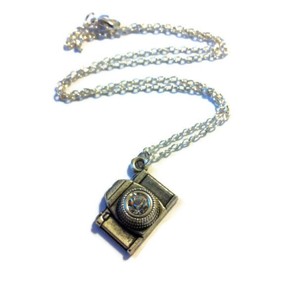 Silver Crystal Camera Necklace