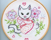 Hand Embroidery PDF Pattern - cute Hoodie Kitten