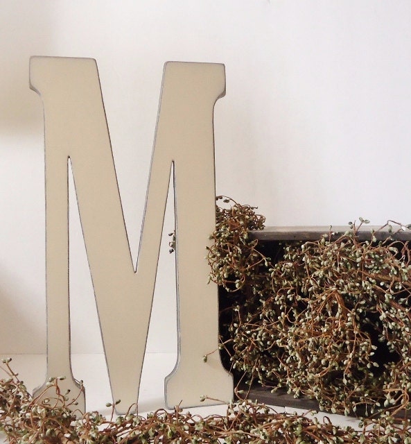Wooden Letter M 18 inch Distressed Painted  Wedding Nursery Wall Letters Initials Baby Name Monogram Alphabet Wood Letters
