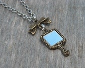Mirror Necklace, Bow Necklace, Steampunk Necklace, Whimsy, Whimsical, Snow White, Snow White Mirror, Gothic Necklace, Gothic Jewelry,