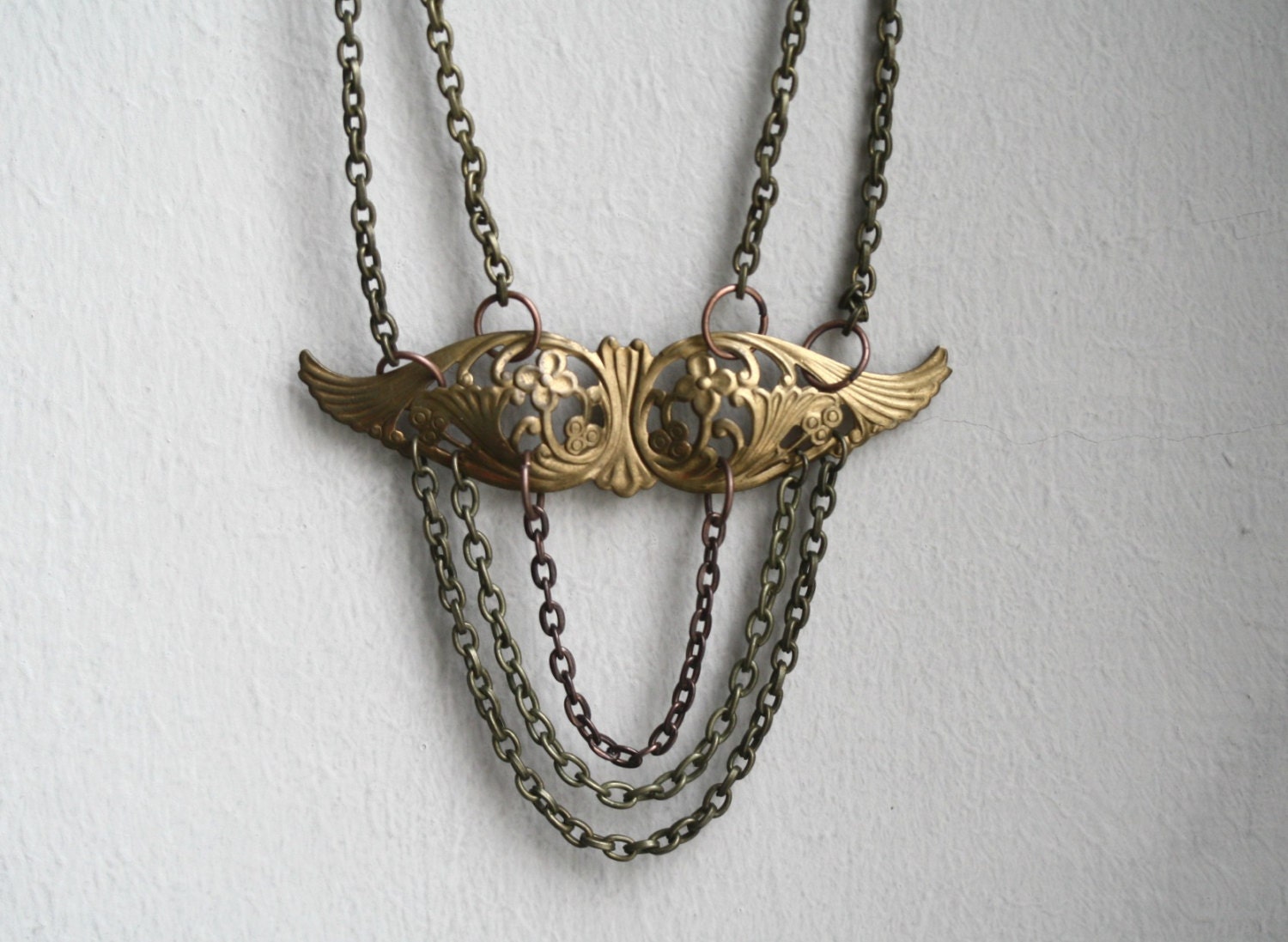Art Nouveau Necklace / Brass Stamping, Brass Chain and Copper Findings / OOAK