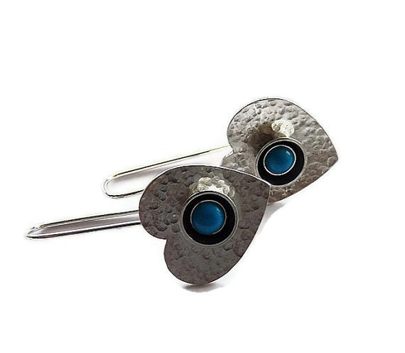 Sterling Silver Heart Earrings with Turquoise ET4