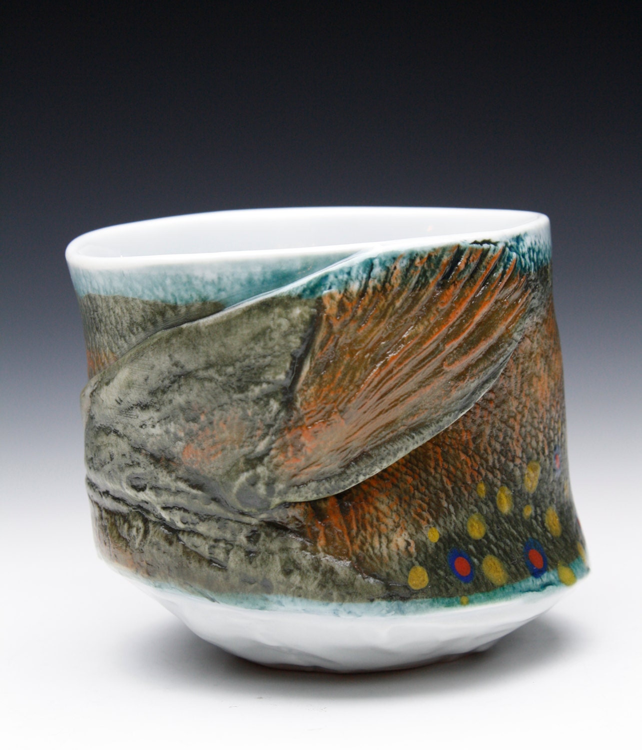 Porcelain Yunomi  ( Hand Painted Brook Trout) Unique and One of a Kind