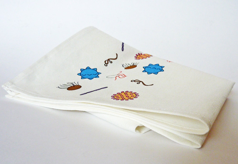 Microbiology Tea Towel - Small Bacteria and Viruses on Linen-Cotton