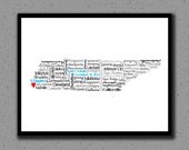 Tennessee State Print, TN, State Art, Wall Decor, State Map, Wedding, Personalized, Print, Custom, Cities, City, Housewarming Gift, Travel