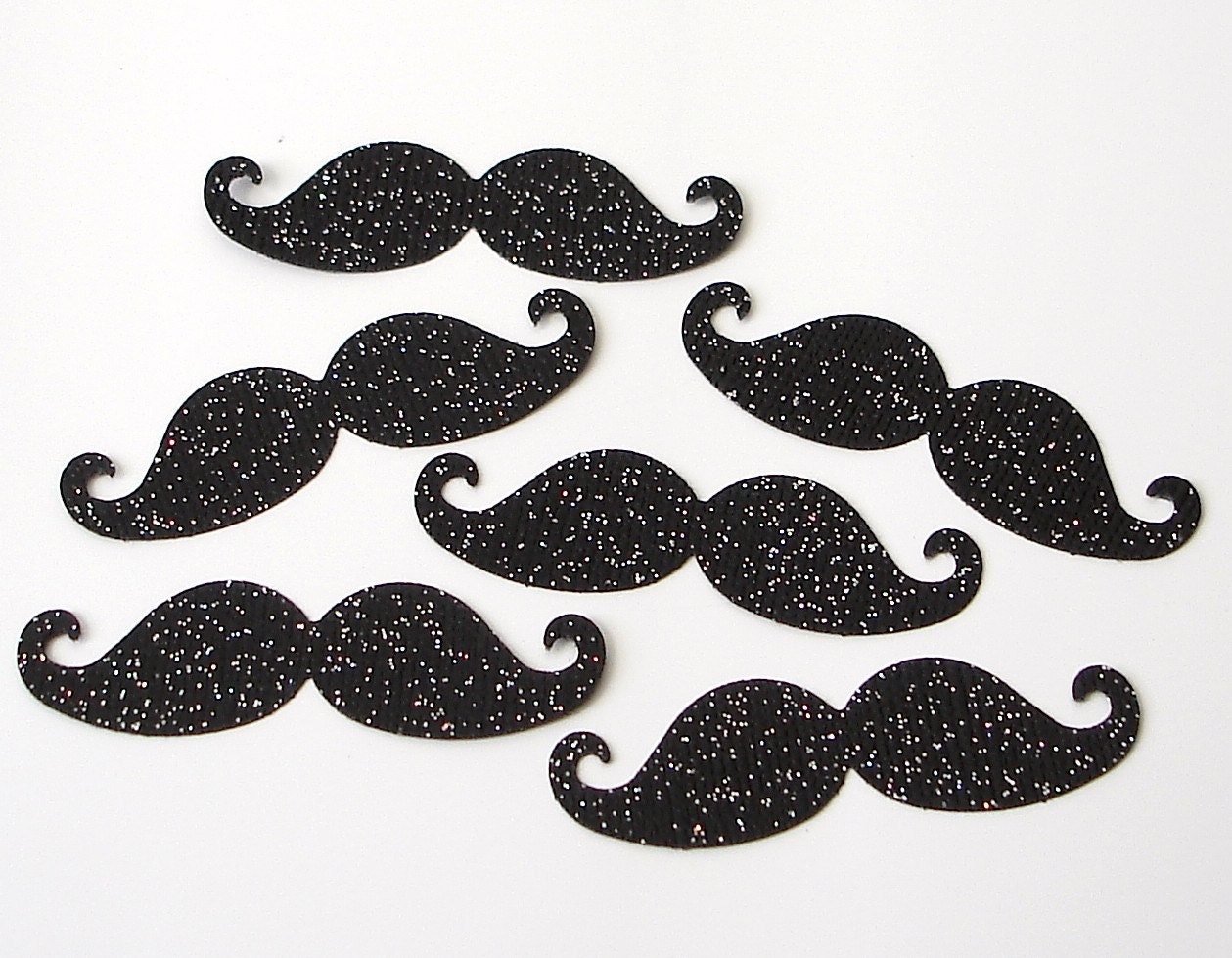 50 Glittered Black Mustache punch die cut scrapbooking embellishments - No697