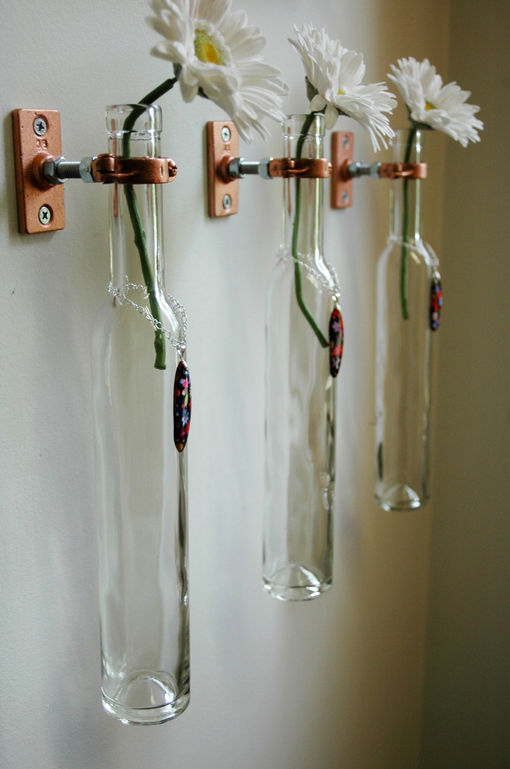 Glass Flower Pendant ice wine bottles stem holders or oil candles wall decor home decor flower vase