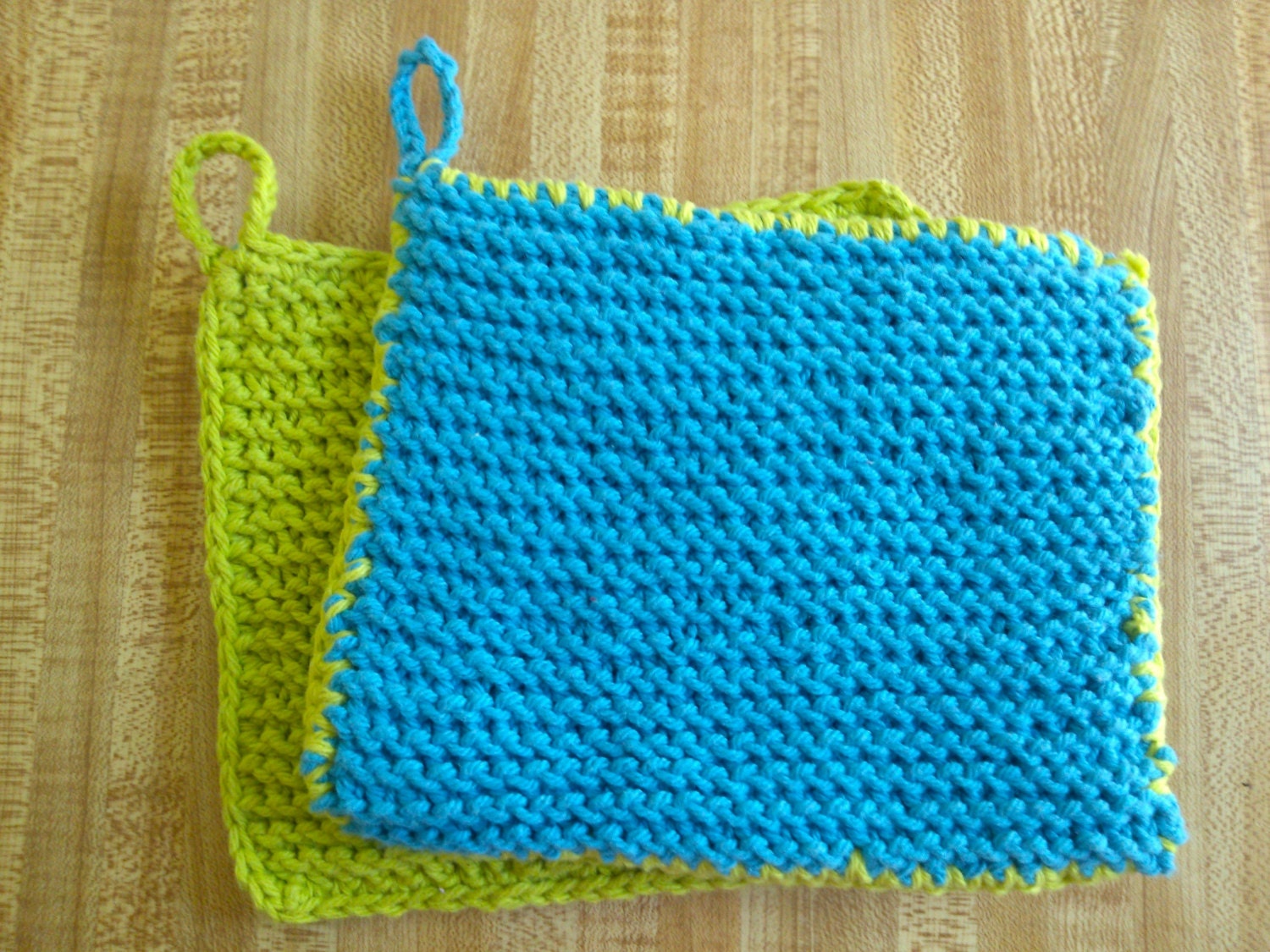 Blue and Green Square Hot Mits (set of 2)
