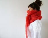 Large Tangerine Mohair Shawl can be wear as a Shrug