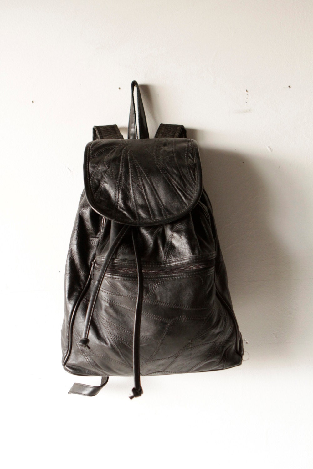 90s patchwork black LEATHER RUCKSACK backpack