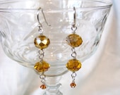 Copper-Gold Roundels and Swarovski Crystal Dangles, warm brown earrings, drop earrings, wire wrapped, brown aurora borealis earrings
