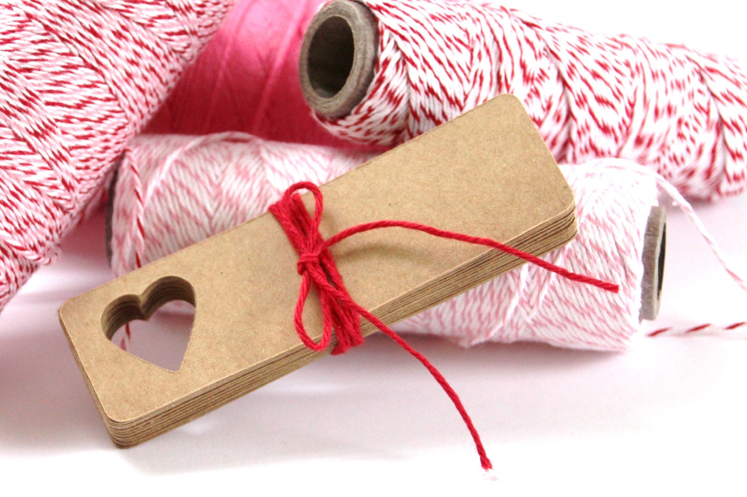 50 Die Cut Rustic Wedding Valentine Heart Gift Tags / Favor Tags / Wish Tree Tags (3.75 x 1.2 inches) in Brown Kraft Cardstock