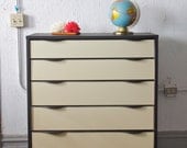 Mid Century Modern Painted 5 Drawer Tall Dresser / Gentleman's Chest WIth Rounded Pulls - 50s 60s Mod Mad Men