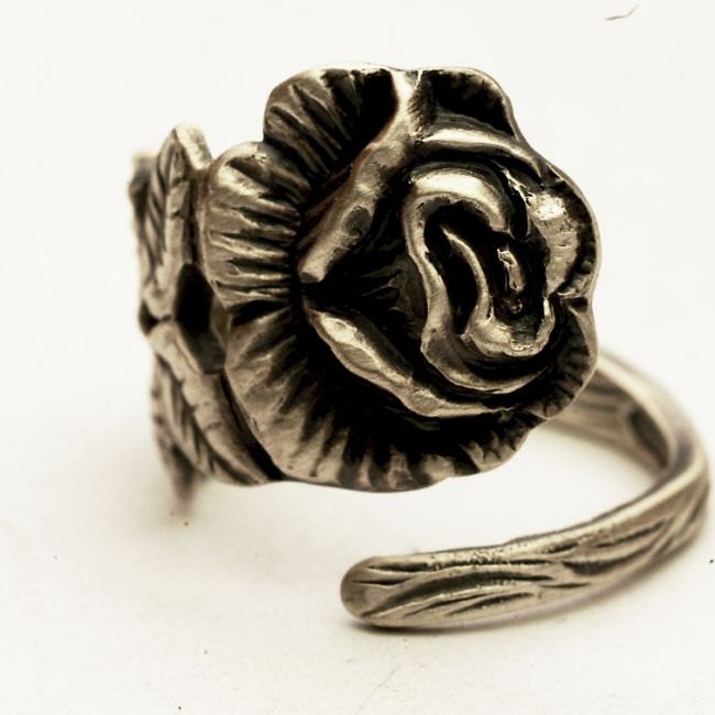 Spoon Ring Vintage Victorian Rose Sterling Silver Ring, Handmade in Your Size (3660)