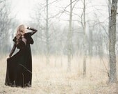 Designed / Black Lace Long  Dress / Deep V Sheer Neckline Bust / Designer