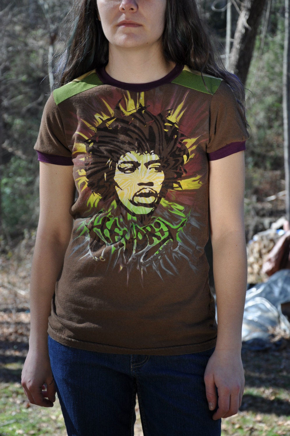 Upcycled 'Purple Haze' handmade t-shirt, Jimi Hendrix made from recycled materials, upcycled t-shirt  one-of-kind