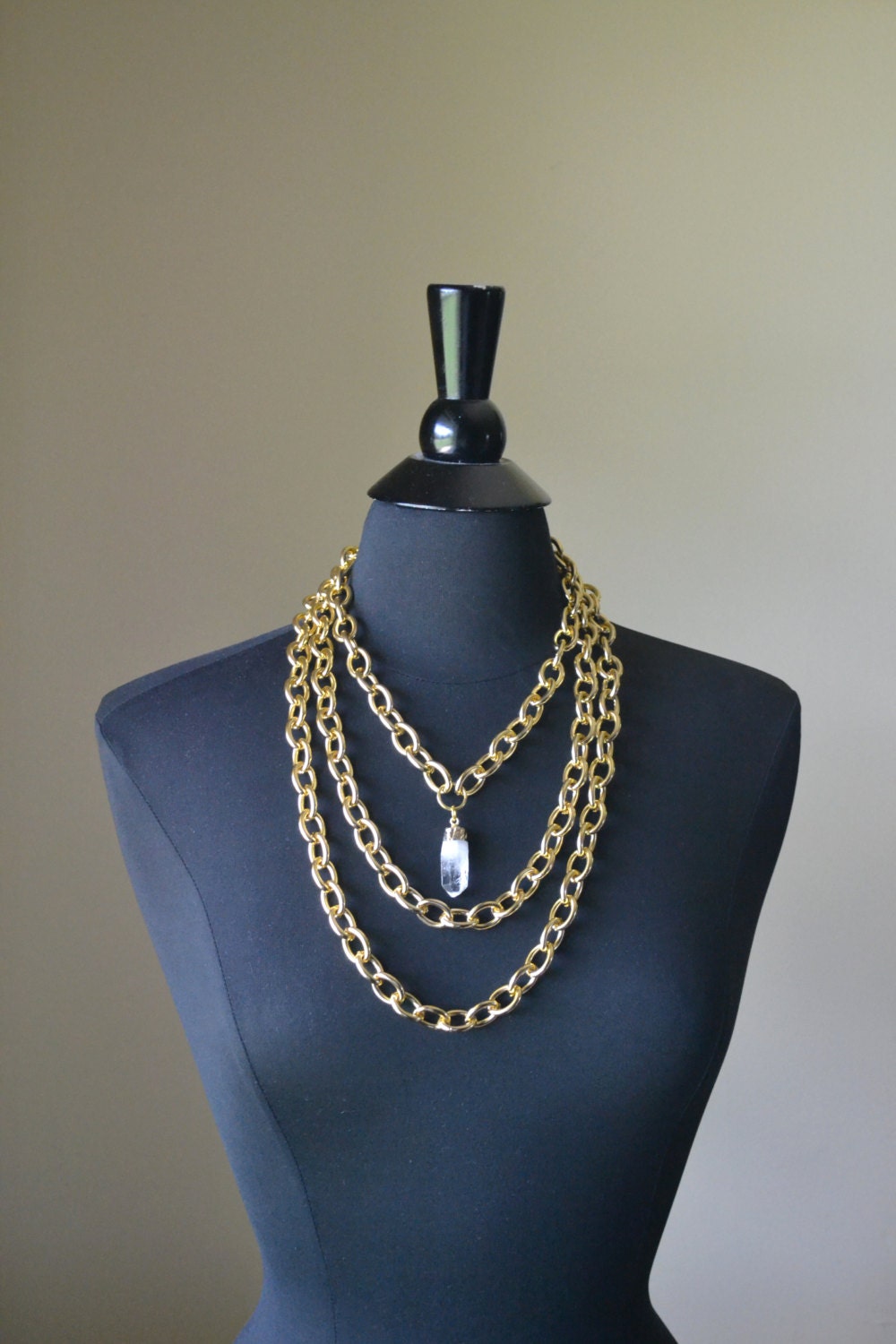 Raw Crystal Necklace with Layered Gold Chains