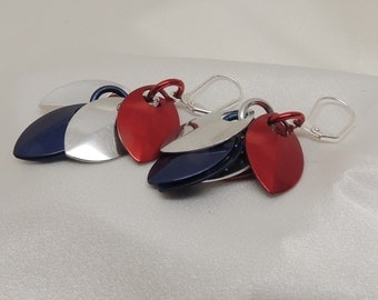 Red Silver and Blue Dragon Scale Earrings