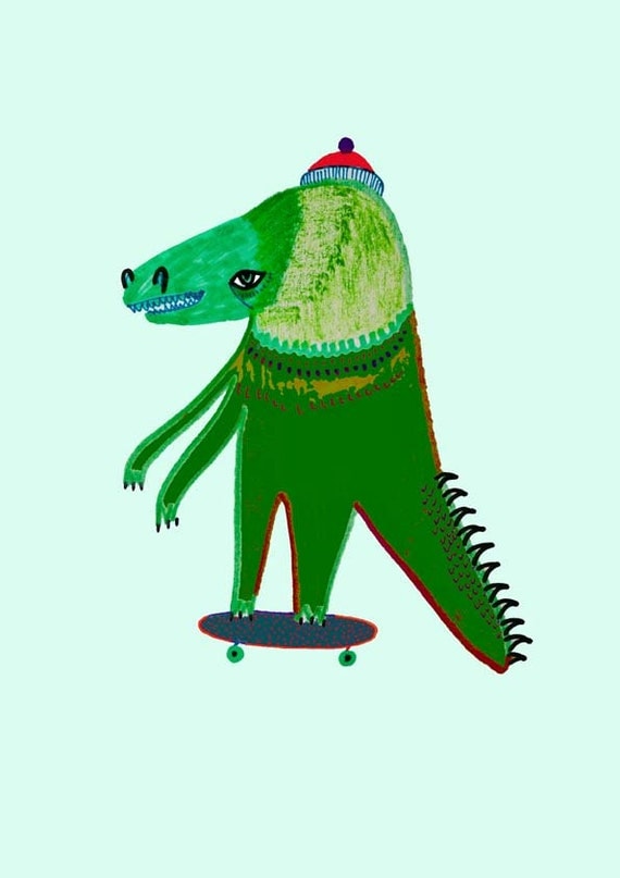 Kids Wall Art. Crocodile Skater. Wall Art for Children.