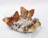 Vintage Butterfly, Napkin Rings, Clear Lucite Ring, Napkin Holders, Brown / Orange / Green / Red /  Black