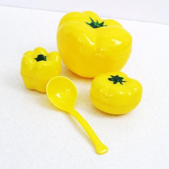 Yellow Kitchen Decor. Condiment Set,1950s Kitchen, Mid Century, Retro Kitchenware