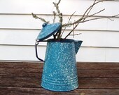 Coffee Pot, Vintage Enamelware,  Blue Graniteware, Splatterware - Blue and White