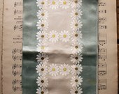 Vintage Blue and White Satin Fabric Sash with Daisy Design