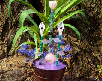 Faery Garden, Rose Quartz Stone Garden, Crystal Garden, Fairy, Fae, May flowers, Spring, office / desk mini altar, kitsch