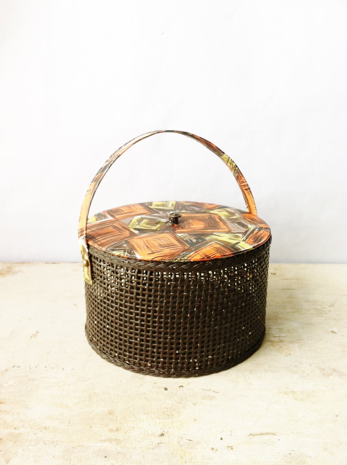 Vintage Mid Century Sewing Basket Tote