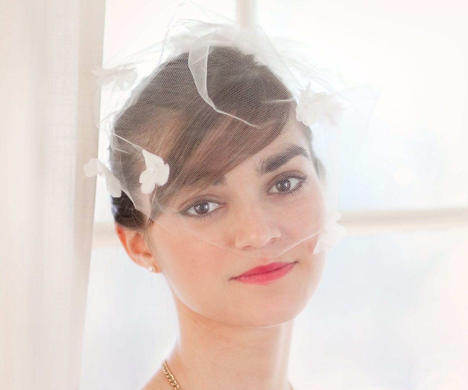 Birdcage Veil, Wedding Veil, Blusher Veil, Bridal Veil, Flower, Pearl, Ivory, White