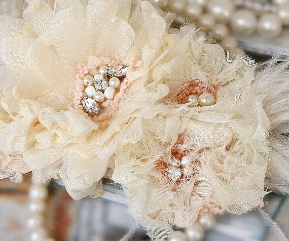 Champagne Bridal Fascinator Hair Accessory, Wedding Head Piece, Champagne Bridal Hair Flower, Pearl, Crystal, Flapper Style